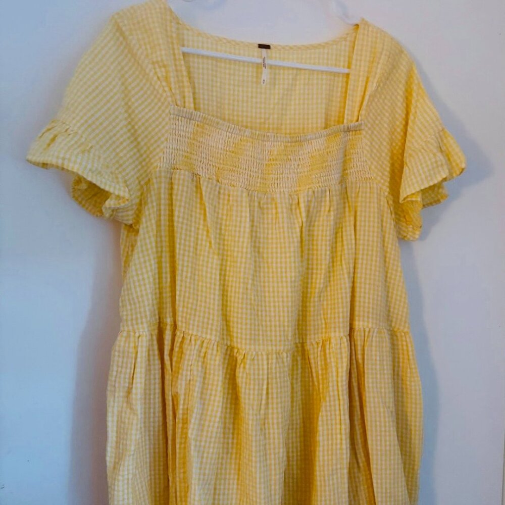 Free People Yellow Gingham Babydoll Dress M EUC